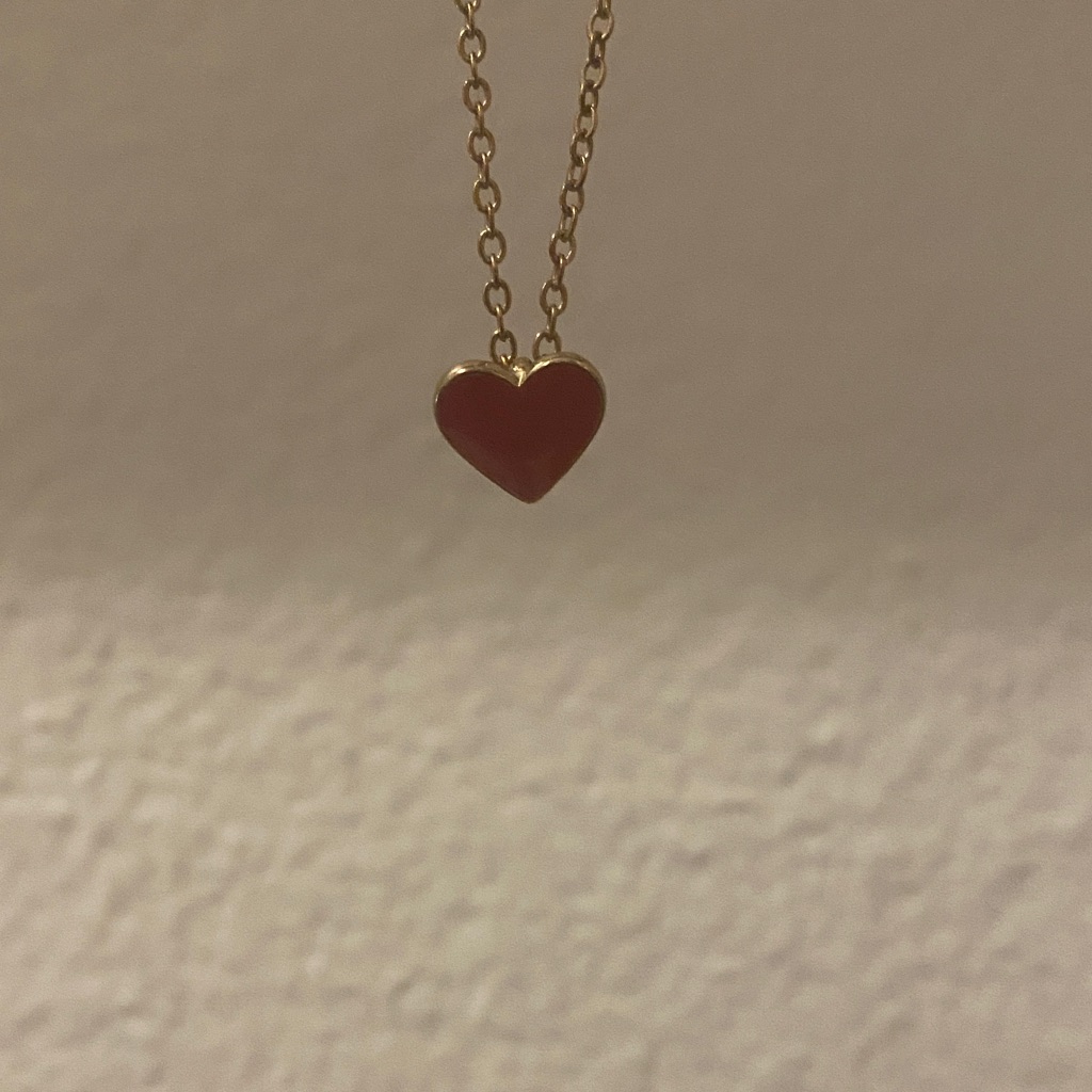 Gold Chain Necklace With Red Heart Pendant